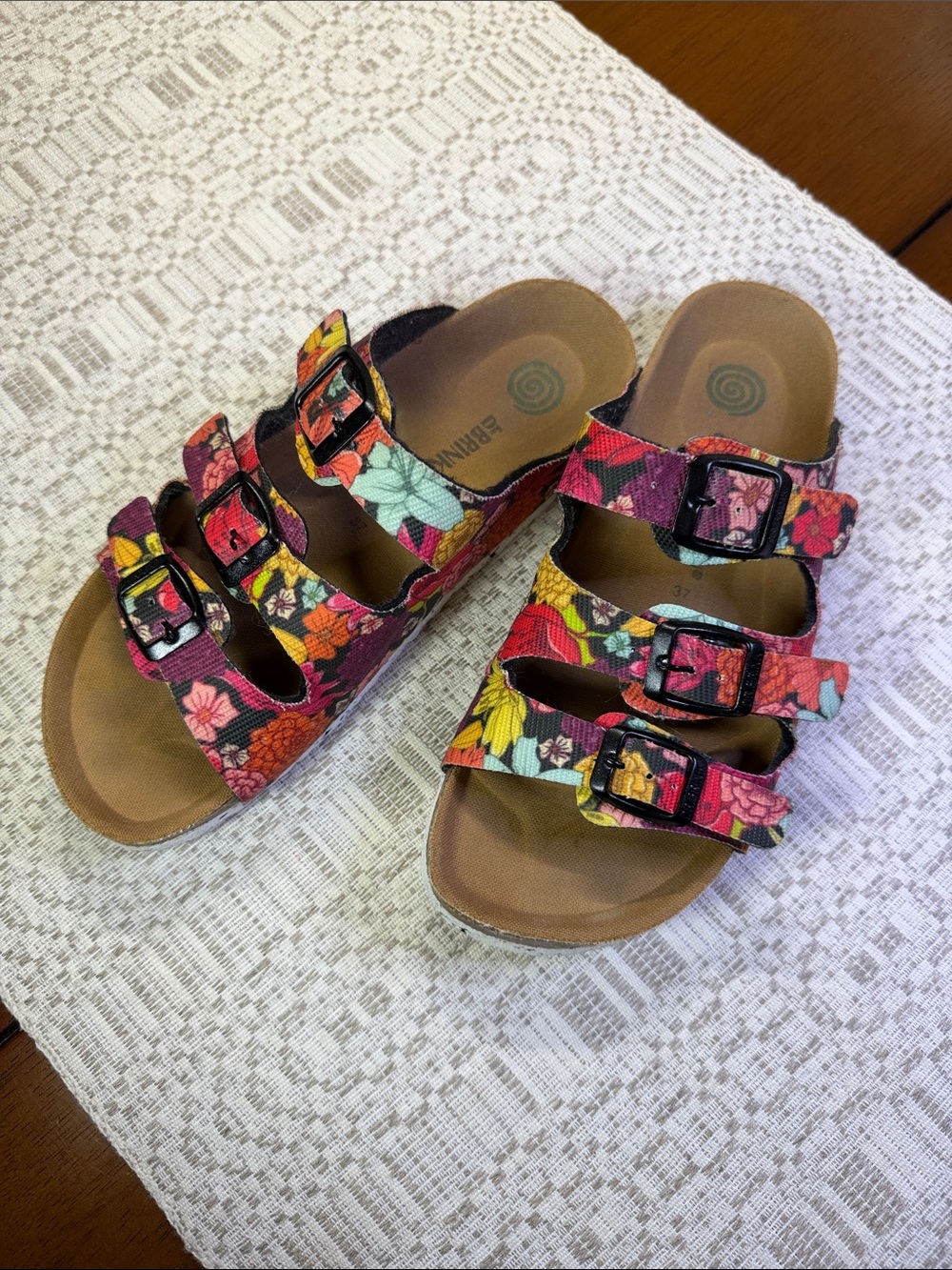 Floral Triple-Buckle Sandals